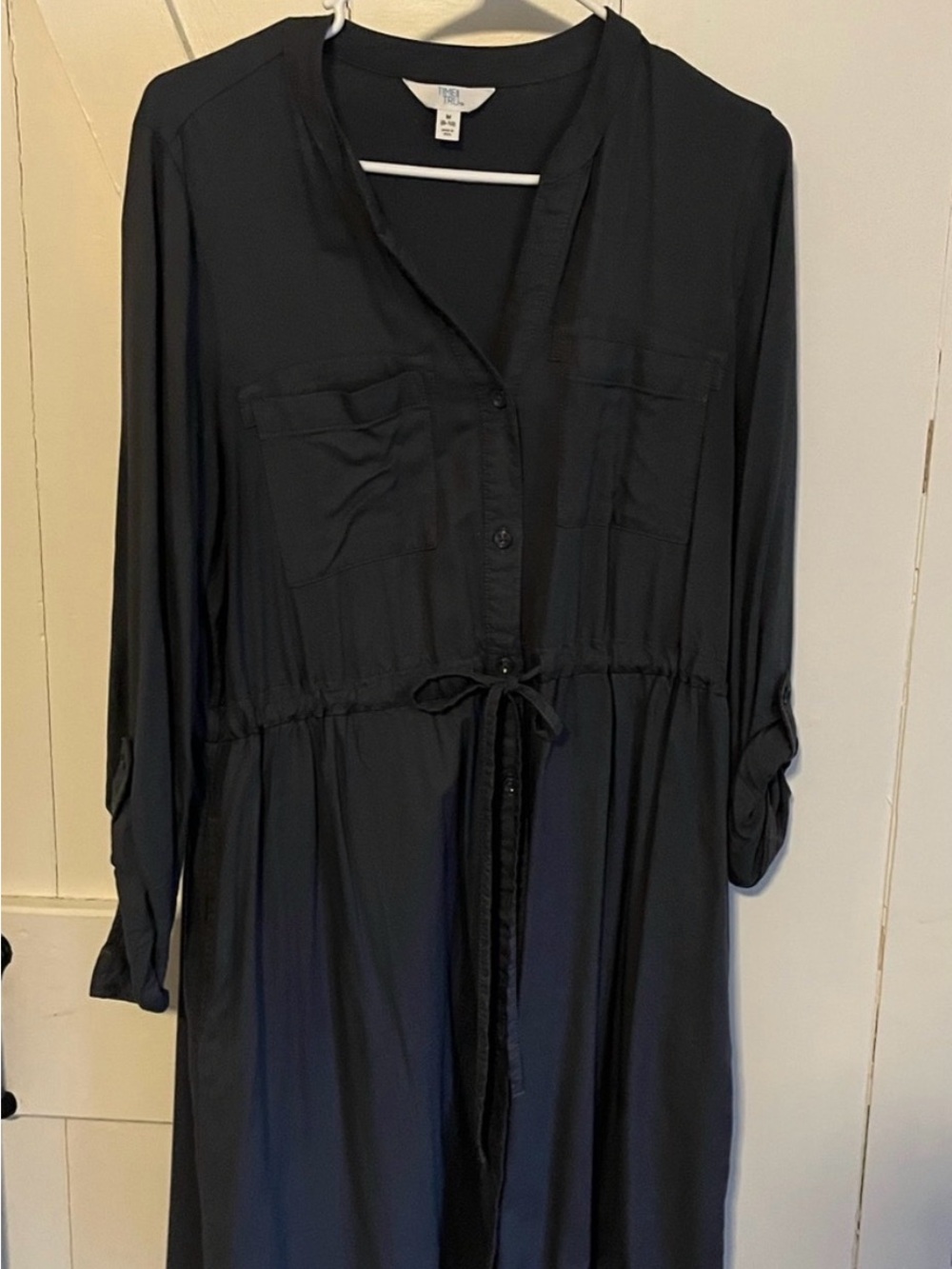 Dark Gray Button-Front Drawstring Dress